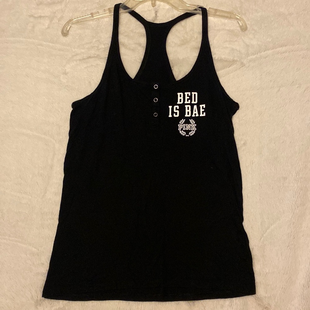 PINK racer back sleep tank black size medium. Bed is Bae.